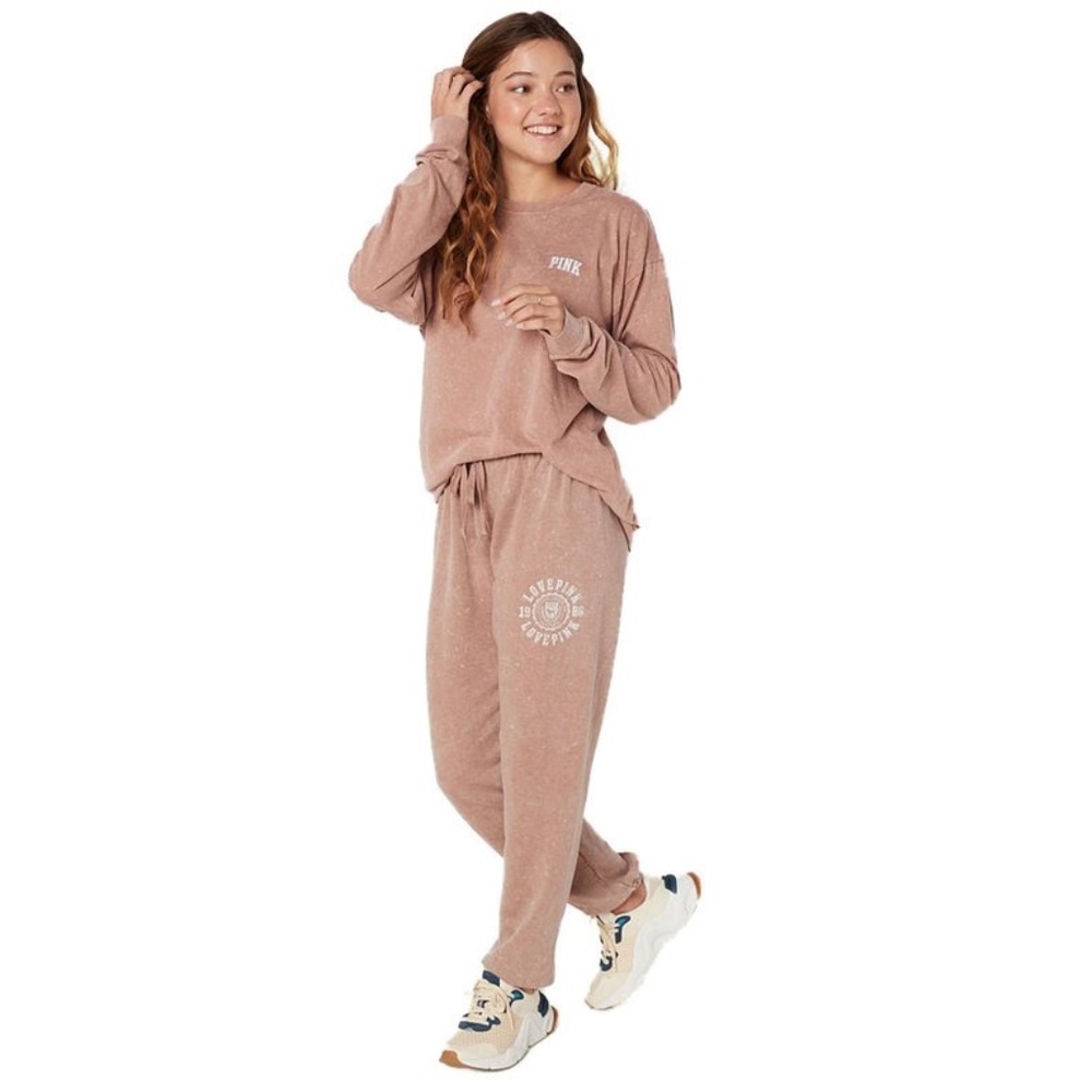 Victoria's Secret PINK Everyday Lounge Classic Pants Beige Wash w Logo XL NEW